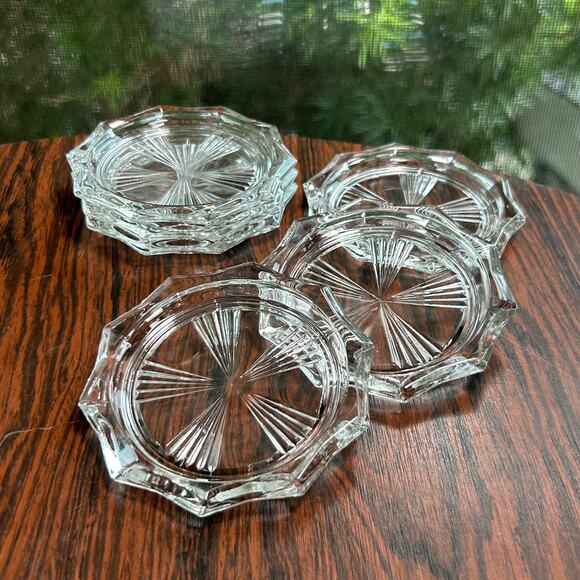 Vintage French Riem Glass Coasters Set of 6 – Starburst Cut Design Tableware - Picture 8 of 10